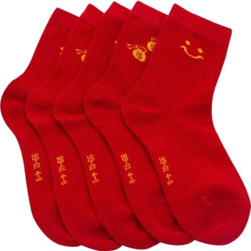 Spring & Autumn Children Socks 100% Cotton High-Quality Red Color Socks 0- 12 Year Kids Boys Girls Socks 5 Pairs / lot