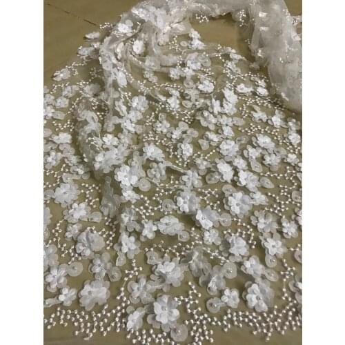 SYJ-4918 pretty 3d flower net lace french beaded lace embroidered tulle lace fabric
