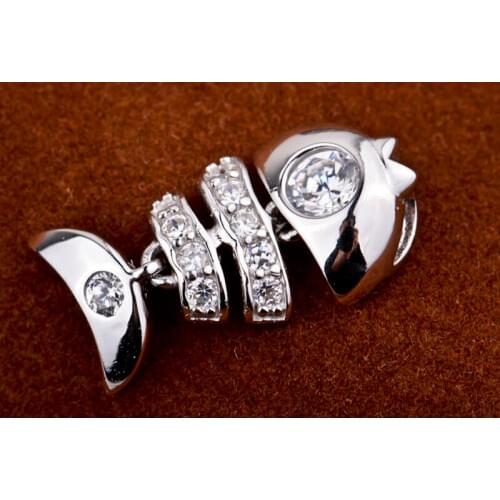 GND0108 New 925 Sterling Silver Lovely Sweet Beauty Crystal Fish Bone Necklaces Pendants , Jewelry Gift For Women