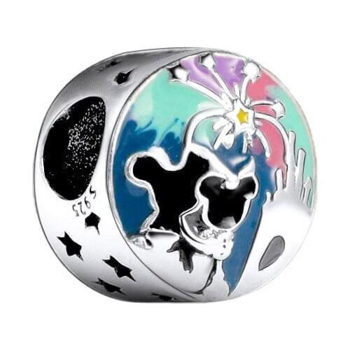 Hot sale 925 sterling silver beads enamel firework charm fit original pandora bracelet silver jewelry pendant making for women