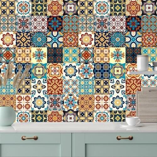 Mexican Style Simulation Long TileTransfers Wall Sticker For Kitchen Bathroom Stairs Floor Wall Decor Peel & Stick PVC Wallpaper