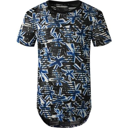Mens Vintage Print Casual Short Sleeve T-shirt Hipster Hip Hop Tee Shirt Homme 2020 Brand New Streetwear Ripped T Shirt Men XXL