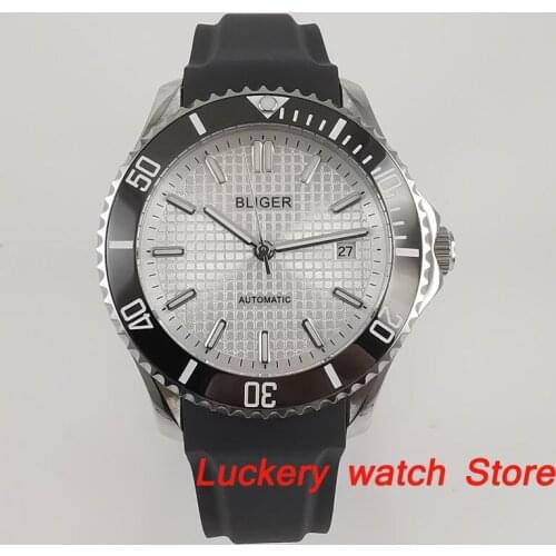 Bliger 41mm mens watch white dial Luminous saphire glass;Ceramic Spin Bezel mens Automatic mechanical watches