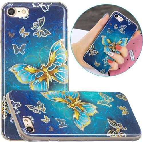 Soft TPU Case For iPhone 7 8 SE 2020 Cute Printing Cover Flower Butterfly Marble Painting Back Shell