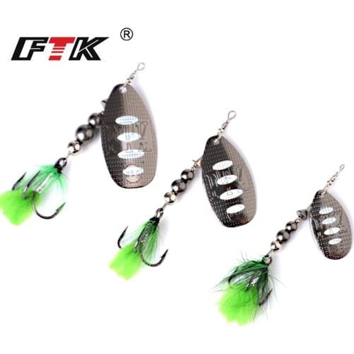 2021 NEW Summer FTK Fish Hook With Monofilament Metal Plate Brass Material Sharp Hook Feather Oval Willow Leaf Blades Ring