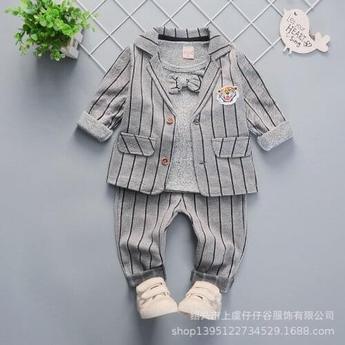 New spring autumn striped childrens clothing suit Infant boys girls baby Leisure dress gentleman 3pcs set kids bebes Outfits
