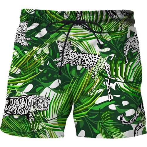 New leopard Cartoon tiger Fun Shorts Mens Beach Pants 3D Printed Sportswear Quick-drying Comfortable Swimwear Fitness Short