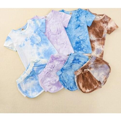 1-6Y Toddler Kids Baby Boy Girl Short Sleeve Tie-dyed T-shirt Tops Shorts Pant Bottom 2PCS Outfits Summer Clothes Set