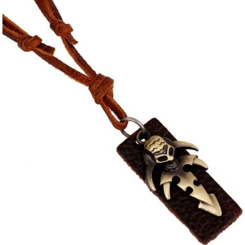 Punk Gothic Rock Men Skull Necklace Retro Adjustable Leather Chain Alloy Skeleton Pendant Statement Choker Fashion Women Jewelry