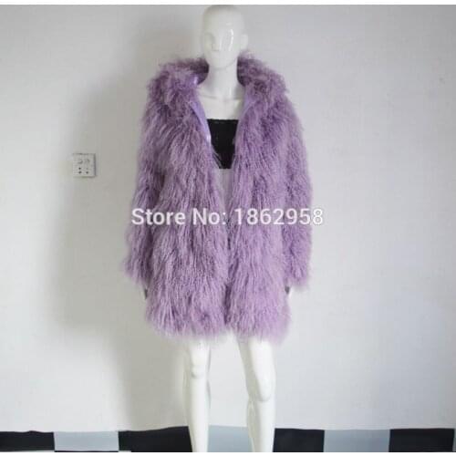 SJ034-01 New Arrival Light Purple Women Beautiful Sheep Fur Overcoats Top Quality Long Length Coats 2019
