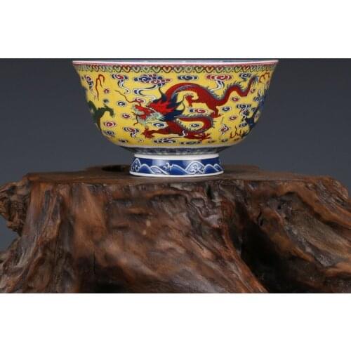Rare antique Qing Dynaty porcelain bowl, color dragon bowl,best collection & adornment, Free shipping