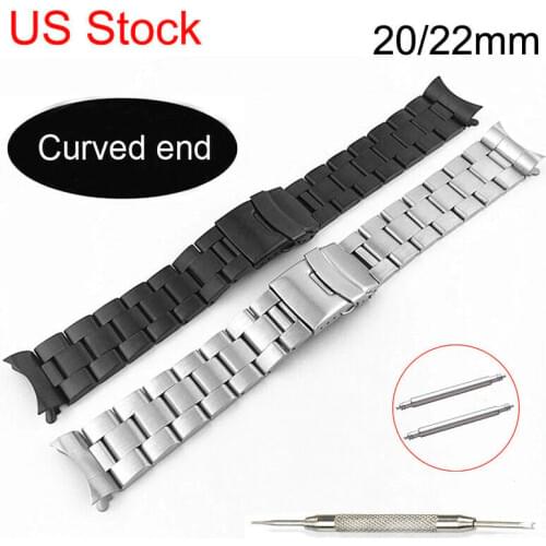 Curved End Solid Matte Stainless Steel Watch Band 18mm 20mm Silver Black Metal Strap Watchband Watch Accessories
