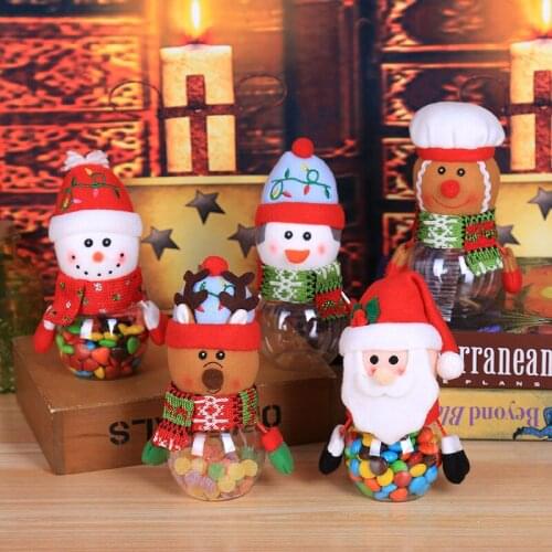 Christmas Plastic Transparent Candy Jar Storage Bottle Santa Bag Sweet Christmas Candy Bag Boxes Child Kids Gifts New Year