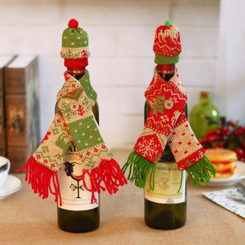 Creative Christmas Decorations Knitted Scarf Hat Red Wine Cover Christmas Champagne Bottle Cover Set