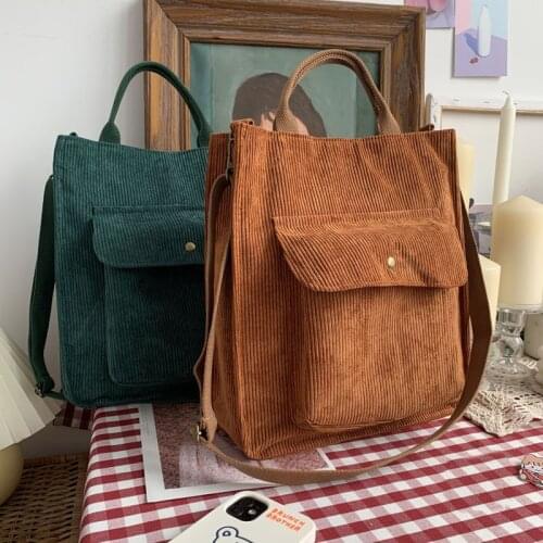Yeqofcd Female Satchel High Capacity Shoulder Bag Vintage Corduroy Messenger Bags Cloth Handbag With Outside Pocket For Women