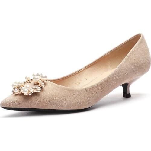Shoes New Wonen Pumps Fashion Office Shoes Flock 6.5CM Thin Heels Pointed Toe Rhinestone Work Shoes Simple Single Shoes
