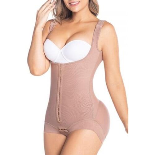 Short One-Piece Eye N Hook Shapewear Wide Straps Tummy Control Fajas Butt-Lifting Slimming Bodysuit For Women