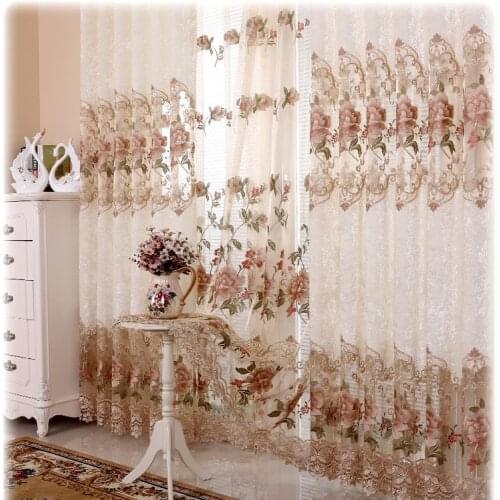 High-grade embroidery curtains for living room bedroom Soft charpie the rose relief blackout curtain tulle curtains