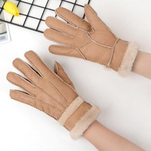 Women Real Sheep Leather Skin Glove Warm Winter Women Thick Gloves Genuine Leather Gloves With Finger Ladies Fashion Hand Warmer