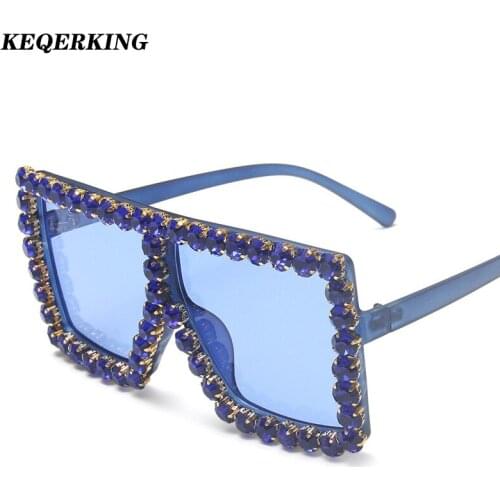 Big Frame Diamond Sunglasses Women Brand Design Flash Square Shades Female Mirror Sun Glasses Oculos Lunette