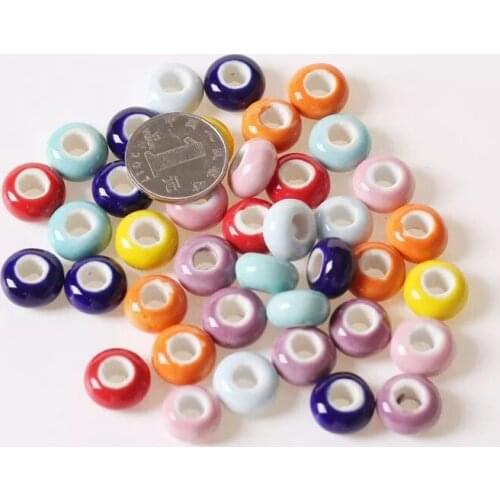 10 Pcs/Lot) 15mm Round Flat Ceramic Beads Diy Handmade Spacer Bead For Bracelet Necklace Jewelry Making