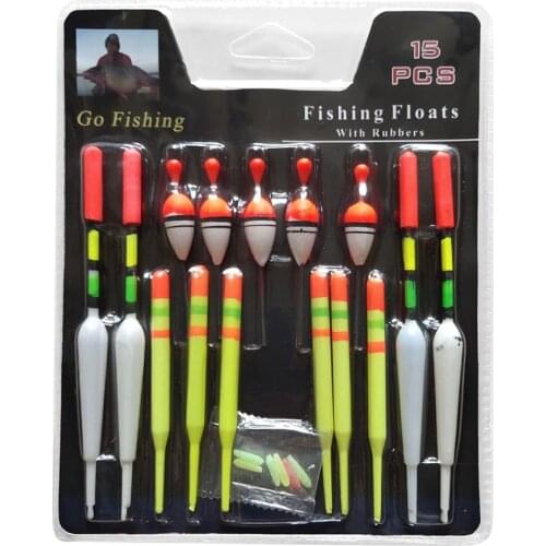 15pcs/set Fishing Floats Set Buoy Bobber Fishing Light Stick Floats Fluctuate Mix Size Color Float Buoy Outdoor Fishing Tools