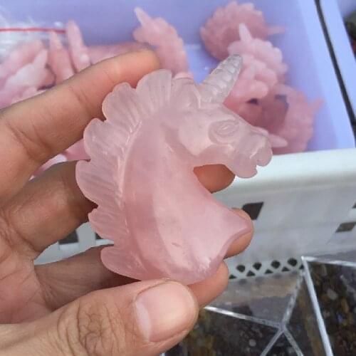 2 inch Natural Rock crystal figurine polished hand carved Rose quartz crystal unicorn statue decor