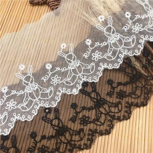 2Yards Rabbit Soft White Black Mesh Polyester Fabric Venise Lace Trims Embroidery Sewing Crafts Doll Material DIY Accessories