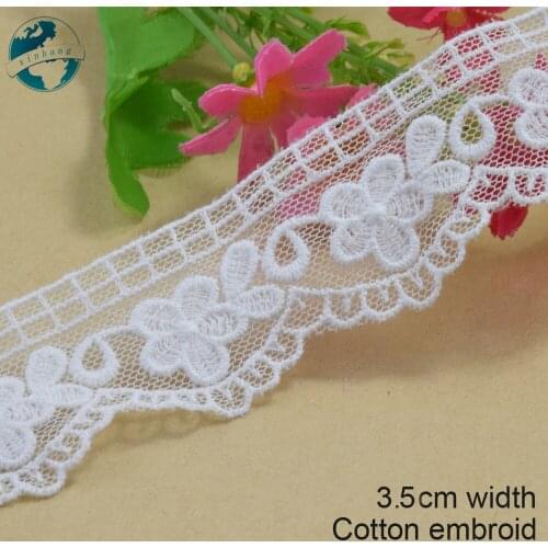 3yards 3.5cm White Cotton Embroidery Lace French Ribbon Fabric Guipure Diy Trims Warp Knitting Wedding Sewing Accessories#2886