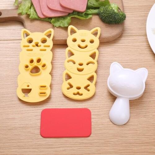 4Pcs/set Kitchen Tools DIY Sushi Molds Cartoon Cat Shaped Seaweed Embossing Cutter Rice Ball Mould Kit Rice Mold Sushi Maker