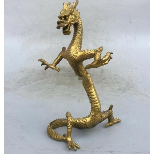 9'' brass copper furniture decorate animal statue auspicious beast dragon statue