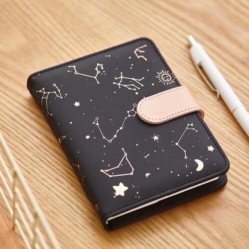 Notebook Agenda Planner Starry sky pattern A6 Small diary Fullyear Planner Undated Daily&Monthly Plan Leather Agenda 2020 2021