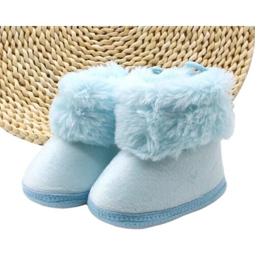 New Infant Baby Girls Snow Boots Anti-Slip Sole Winter Warm Lace Up Sneakers Faux Fur Crib Shoes First Walkers