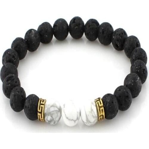 8mm Howlite Lava Gemstone Mala Bracelet 7.5 inches Meditation Unisex pray energy Stretchy Healing Wrist Stretchy Bless