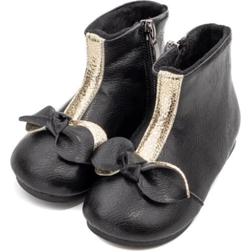 Girls Round Toe Slip-on Solid Color Bowtie Decor Dressing Boots Cute Style Waterproof PU Leather Motorcycle Ankle Boots