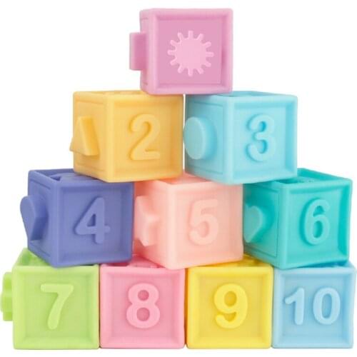 Children Early Learning Soft 3D Embossed Building Blocks Bath Toys Safety Chewable Digital Cognitive Educational Toys For Baby