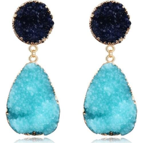 Geometric Pendant Dangle Earrings For Women Round Resin Stone Charms Quartz Crystal Drop Earring Fashion Jewelry