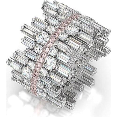 Huitan Gorgeous Silver Color Cubic Zirconia Wedding Party Ring for Women Personality Irregularity Design Trendy Jewelry Size6-10