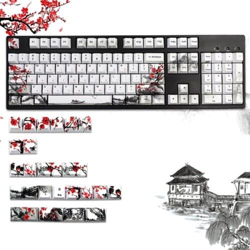 Plum Blossom Theme Keycap PBT Standard Dye Sublimation Process Keycap 128Keys Cherry Profile for Mechanical Keyboard