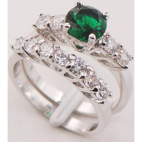 Simulated Emerald White Crystal Zircon Women 925 Sterling Silver Ring F706 Size 6 7 8 9 10 11