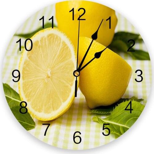 Yellow Lemon Leaves Round Wall Clock Creative Home Decor Living Room Quartz Needle Wall Clocks Hanging Watch