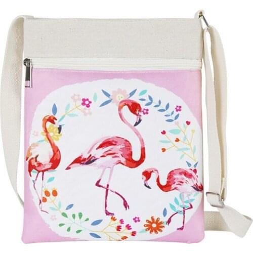 M533 Fashion Cartoon Women Shoulder Bag Pink Bird Printing Small Size Zipper Canvas Handbag