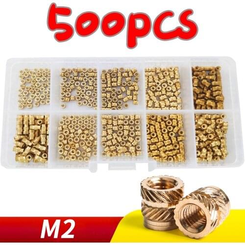 M2 500PCS Brass Hot Melt Inset Nuts Assortment Kit Thread Copper Knurled Threaded Insert Embedment Nuts Set