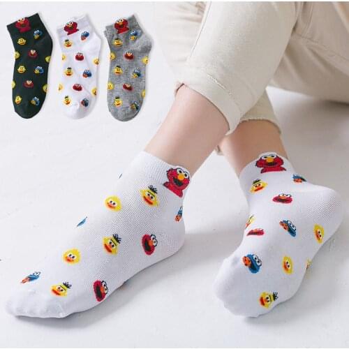 Socks Women Ladies Girls Sesame Street Cartoon Funny Socks WomenS Cute Kawaii Cotton Sock WomenS Spring Autumn Summer