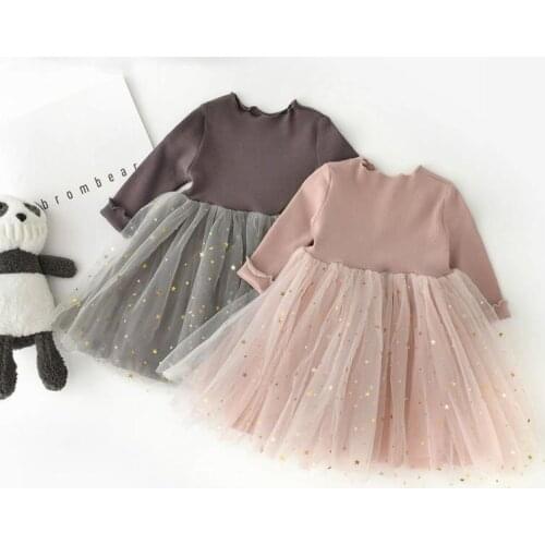 2021 Girls' New Childrens Princess Dress Korean Version Pentagram Long Sleeved Dress Baby Girl Clothes Kids Dresses For Girls