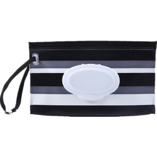 Portable Baby Wet Wipes Storage Bag Stroller Carrying Case Easy Carry Snap Strap Wipes Container Clamshell Cosmetic Pouch