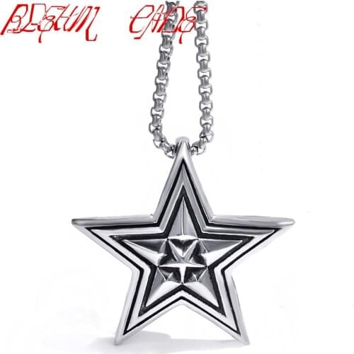 Stainless Steel Star Arrow Silver Color Pendant Box Chain Necklace Pentagram Fashion Jewelry Necklace for Men Jewelry