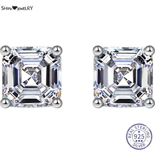 Shipei 100% 925 Sterling Silver Asscher Cut Created Moissanite Gemstone Ear Studs Earrings Engagement Fine Jewelry Wholesale