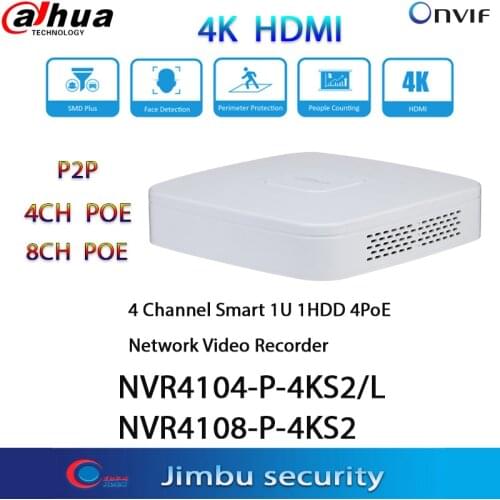 Dahua Video Recorder NVR 4K NVR4104-P-4KS2/L 4CH NVR4108-P-4KS2 8CH 8-channel IP Video Access Cctv Lite Network Security