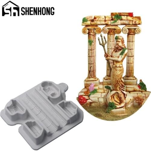 SHENHONG Ancient Columns Fondant Silicone Mold Sea Theme Cake Decorating Mould Paste Craft Clay Tray Baking Pastry Form